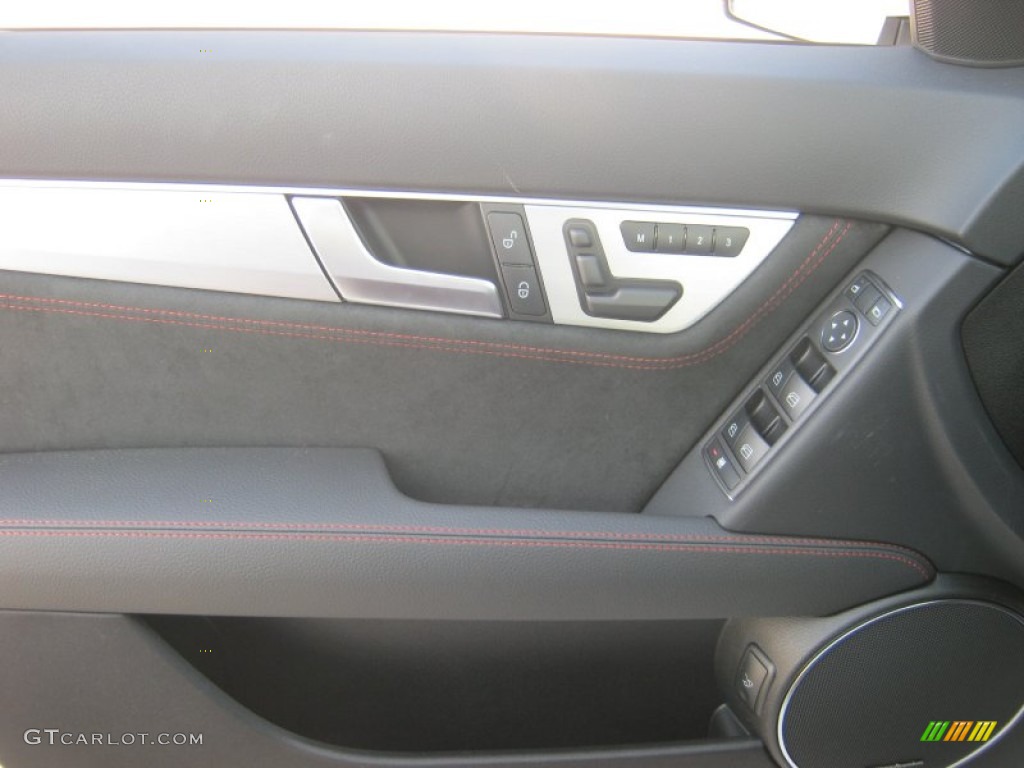2013 Mercedes-Benz C 250 Sport Black/Red Stitch w/DINAMICA Inserts Door Panel Photo #68830690