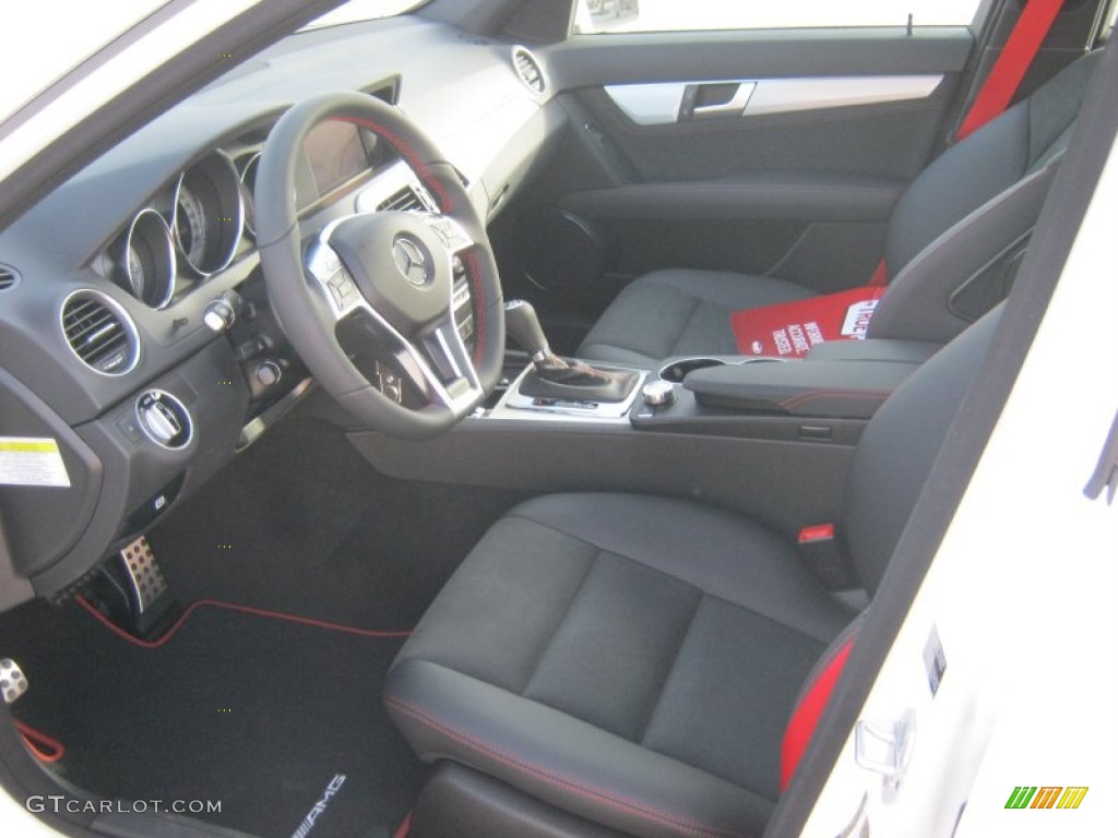 Black/Red Stitch w/DINAMICA Inserts Interior 2013 Mercedes-Benz C 250 Sport Photo #68830700