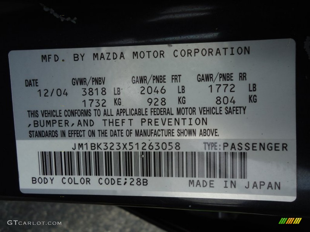 2005 Mazda MAZDA3 SP23 Special Edition Sedan Color Code Photos