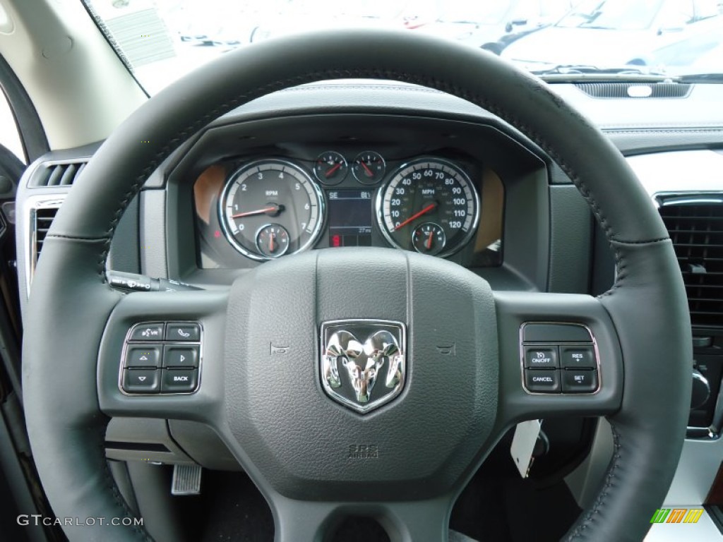 2012 Dodge Ram 1500 Laramie Crew Cab 4x4 Dark Slate Gray Steering Wheel Photo #68831493