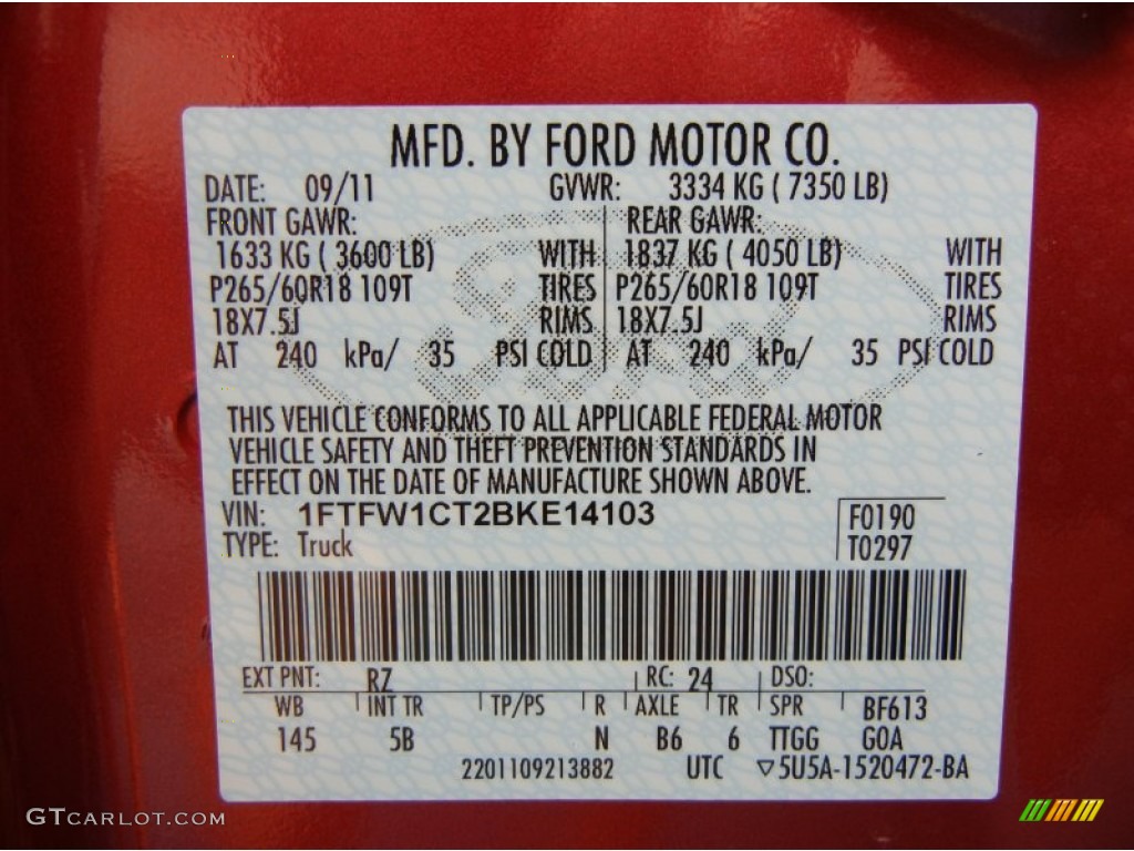 2011 F150 Color Code RZ for Red Candy Metallic Photo #68837799