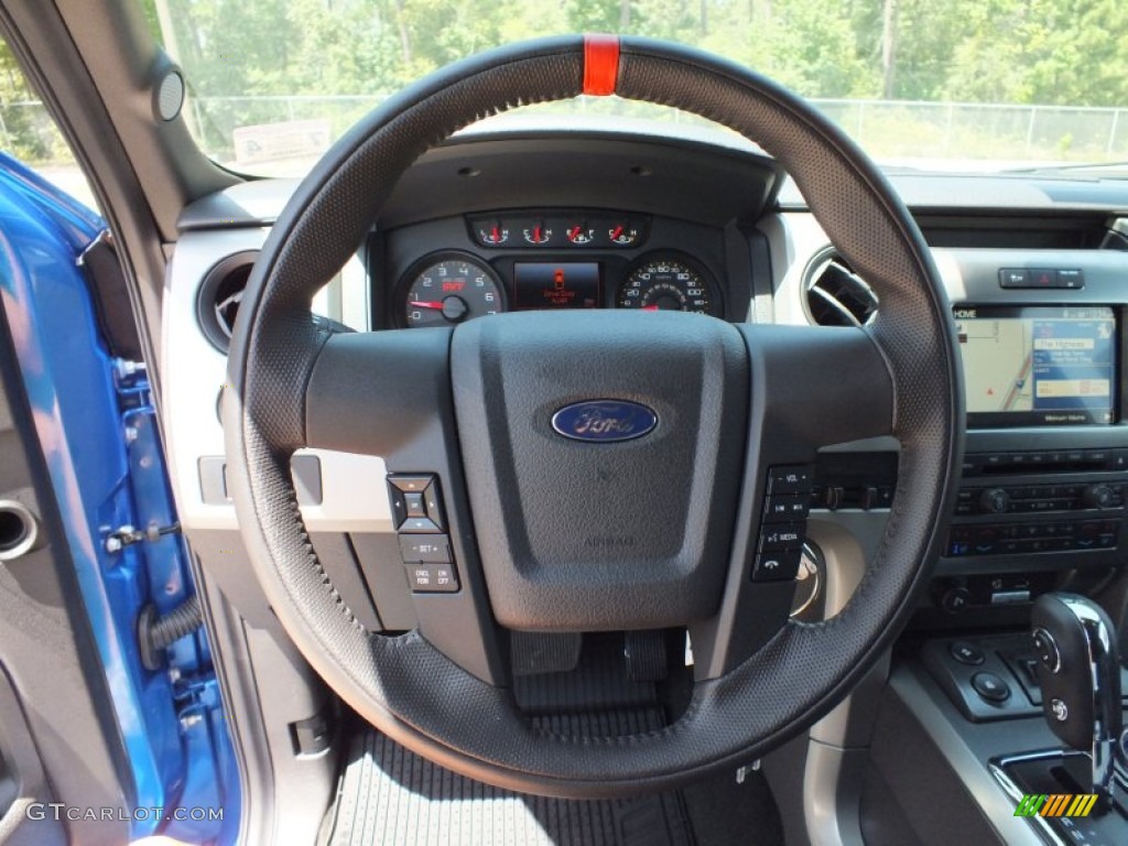 2012 Ford F150 SVT Raptor SuperCrew 4x4 Raptor Black Leather/Cloth Steering Wheel Photo #68838290
