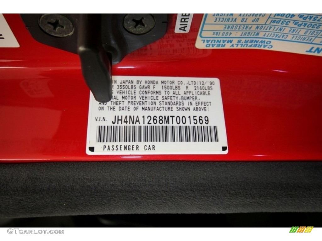 1991 Acura NSX Standard NSX Model Info Tag Photos