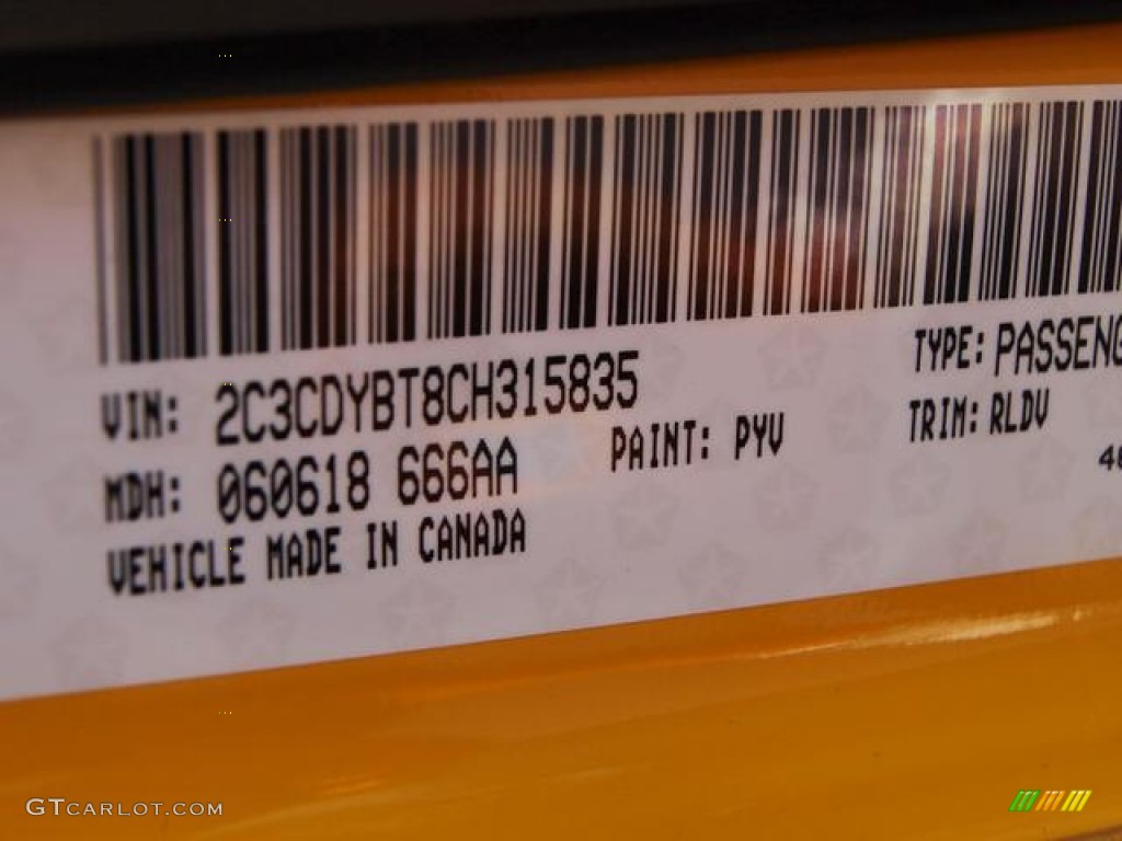 2012 Challenger Color Code PYV for Stinger Yellow Photo #68853867