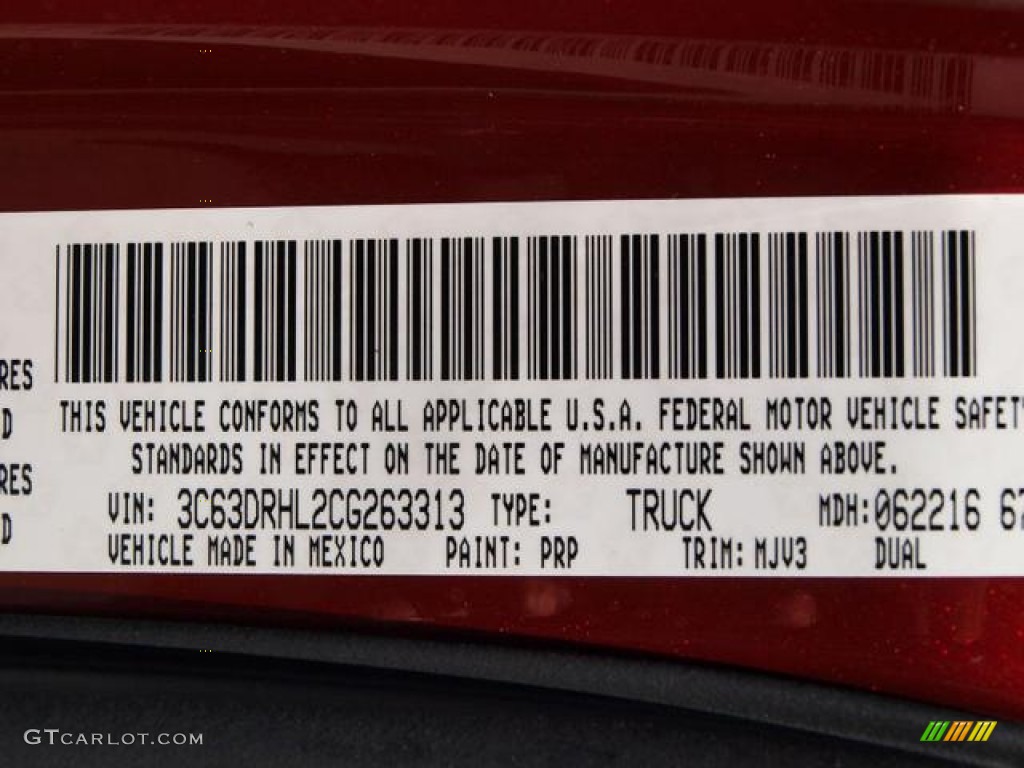 2012 Ram 3500 HD Color Code PRP for Deep Cherry Red Crystal Pearl Photo #68854845
