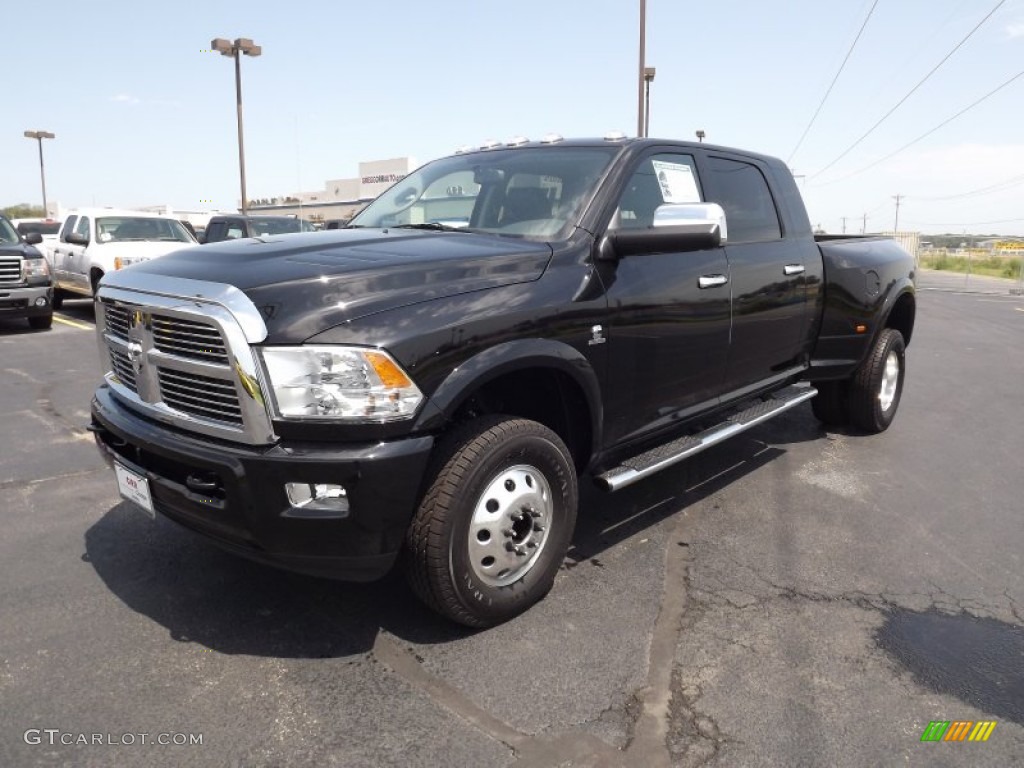 2012 Ram 3500 HD Laramie Longhorn Mega Cab 4x4 - Brilliant Black Crystal Pearl / Dark Slate photo #1