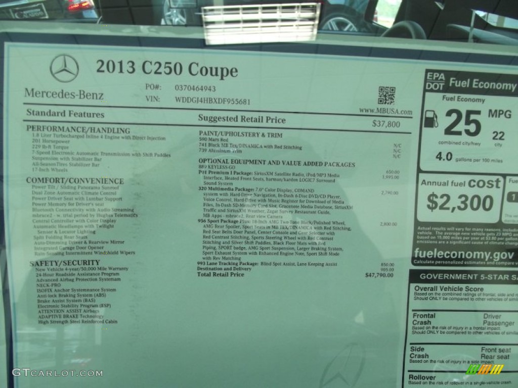 2013 Mercedes-Benz C 250 Coupe Window Sticker Photo #68856786