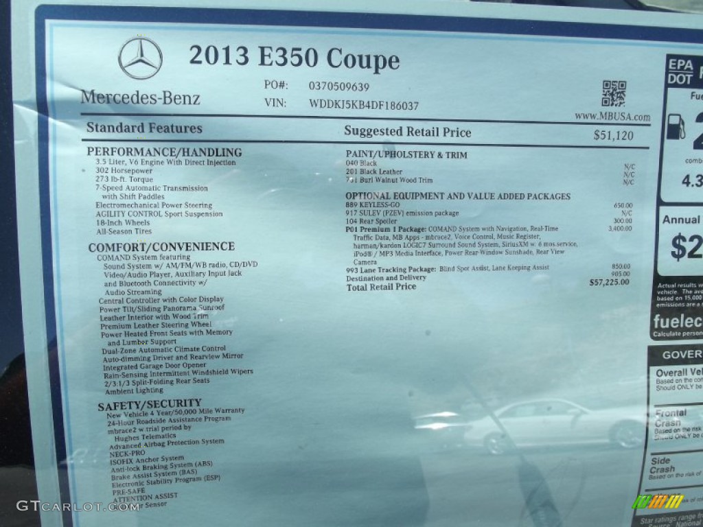 2013 Mercedes-Benz E 350 Coupe Window Sticker Photo #68857533