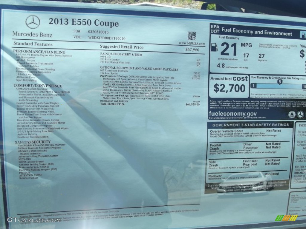 2013 Mercedes-Benz E 550 Coupe Window Sticker Photos