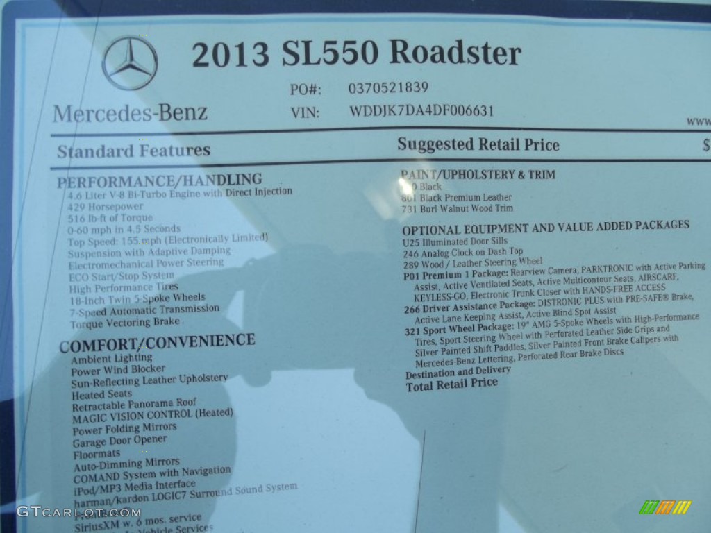 2013 Mercedes-Benz SL 550 Roadster Window Sticker Photo #68857778