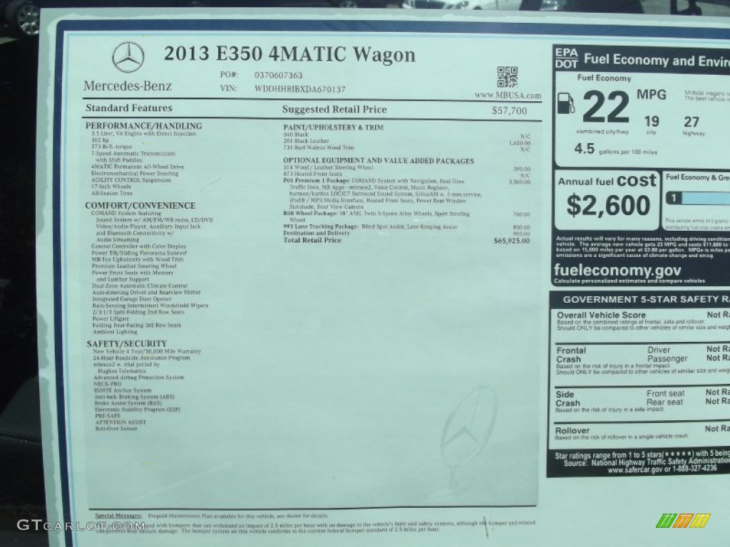 2013 Mercedes-Benz E 350 4Matic Wagon Window Sticker Photo #68858856