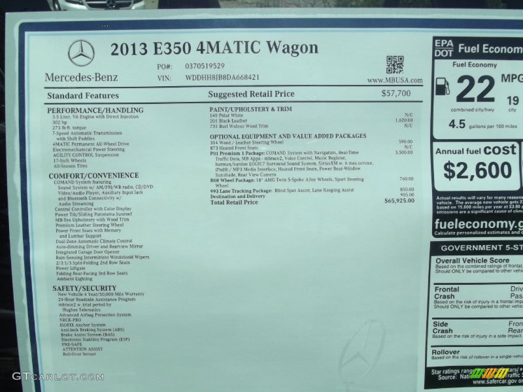 2013 Mercedes-Benz E 350 4Matic Wagon Window Sticker Photos