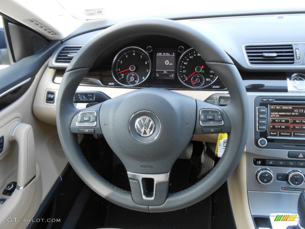 2013 Volkswagen CC VR6 4Motion Executive Desert Beige/Black Steering Wheel Photo #68862620