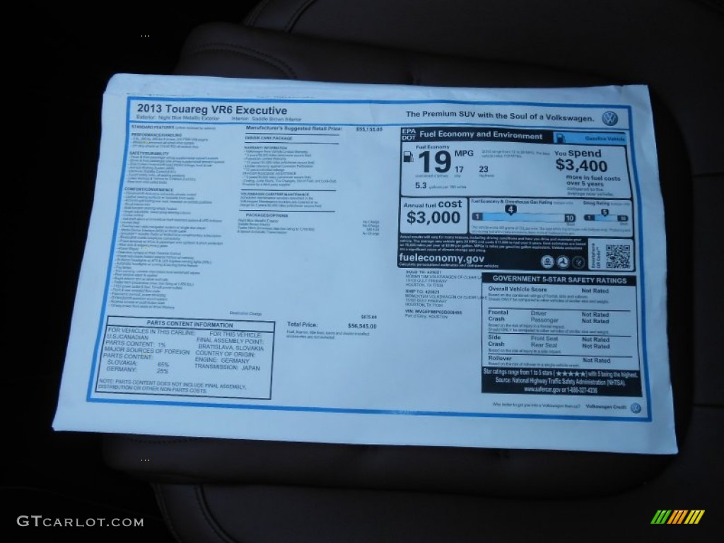 2013 Volkswagen Touareg VR6 FSI Executive 4XMotion Window Sticker Photo #68864579