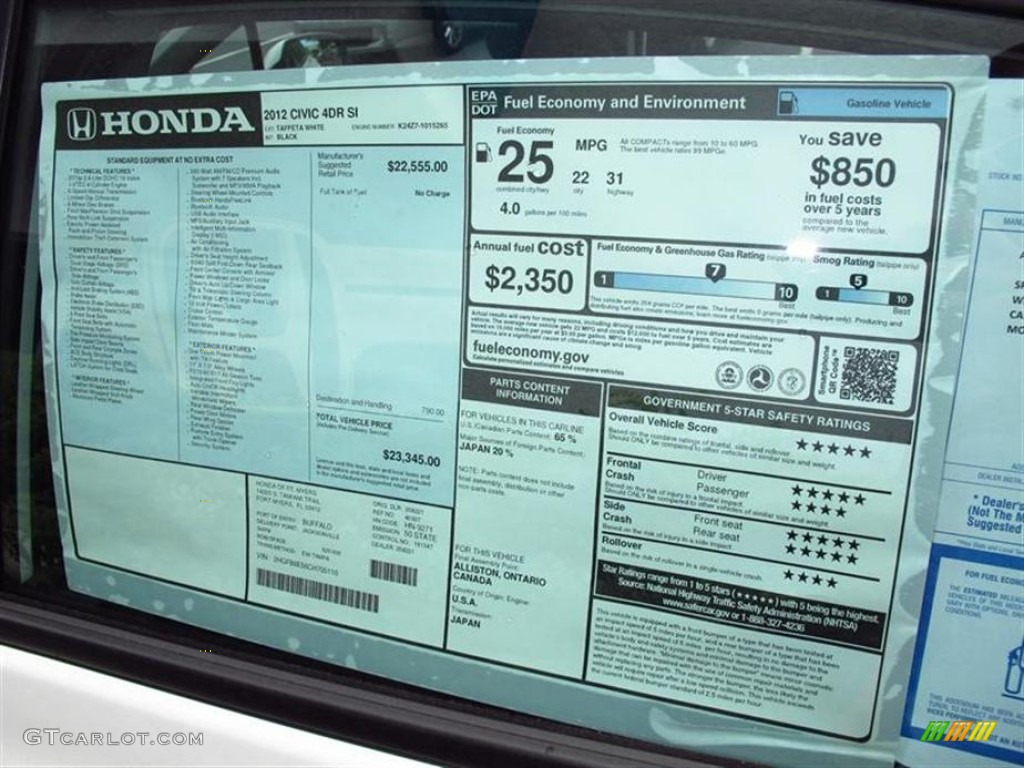 2012 Honda Civic Si Sedan Window Sticker Photos