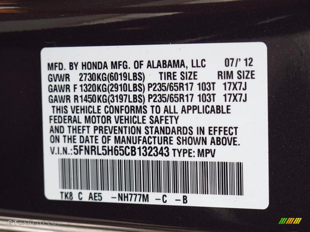 2012 Odyssey Color Code NH777M for Smoky Topaz Metallic Photo #68865510