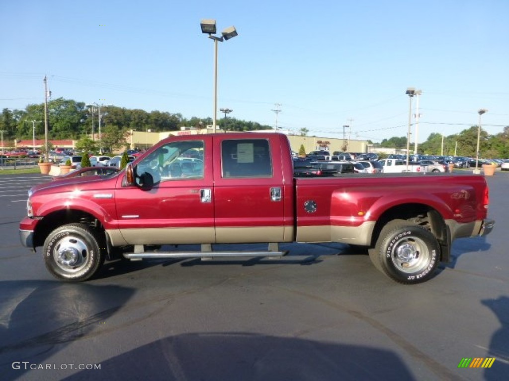 2005 F350 Super Duty Lariat Crew Cab 4x4 Dually - Dark Toreador Red Metallic / Tan photo #6