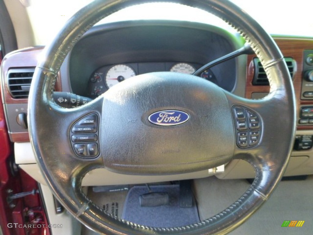 2005 Ford F350 Super Duty Lariat Crew Cab 4x4 Dually Tan Steering Wheel Photo #68877120
