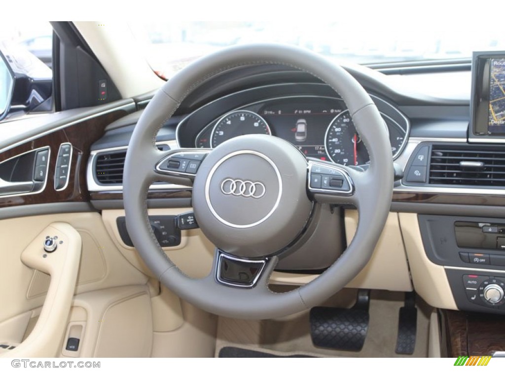 2013 Audi A6 3.0T quattro Sedan Velvet Beige Steering Wheel Photo #68909277