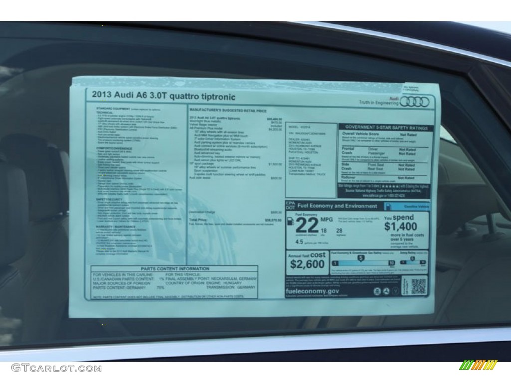 2013 Audi A6 3.0T quattro Sedan Window Sticker Photo #68909355