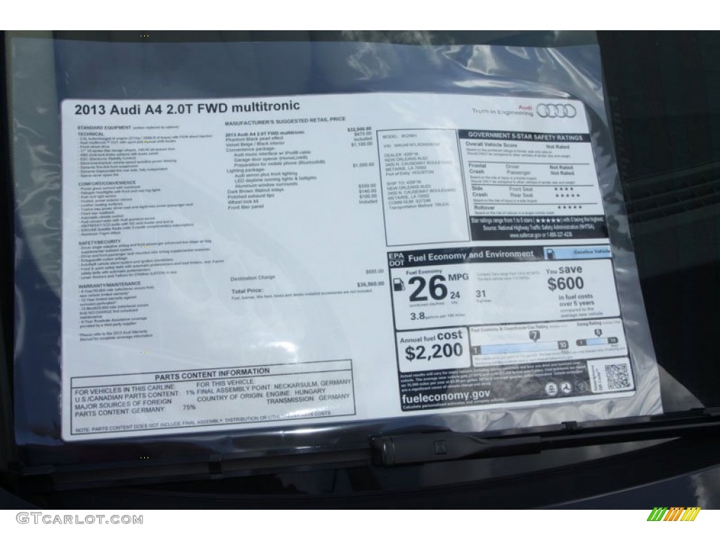 2013 Audi A4 2.0T Sedan Window Sticker Photo #68909817