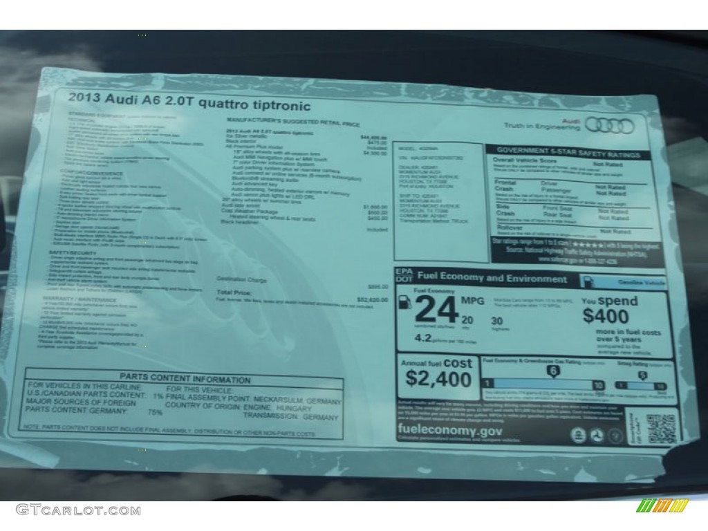 2013 A6 2.0T quattro Sedan - Ice Silver Metallic / Black photo #29