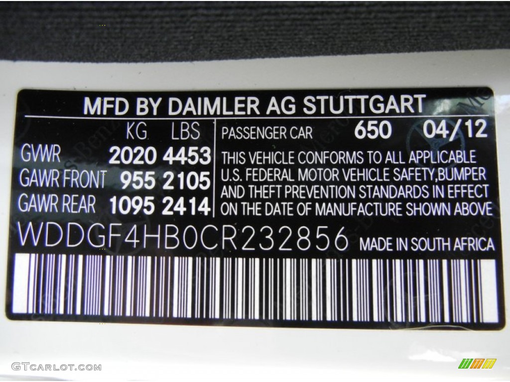 2012 C Color Code 650 for Arctic White Photo #68910375