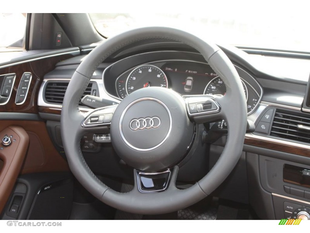 2013 Audi A6 2.0T quattro Sedan Nougat Brown Steering Wheel Photo #68910501