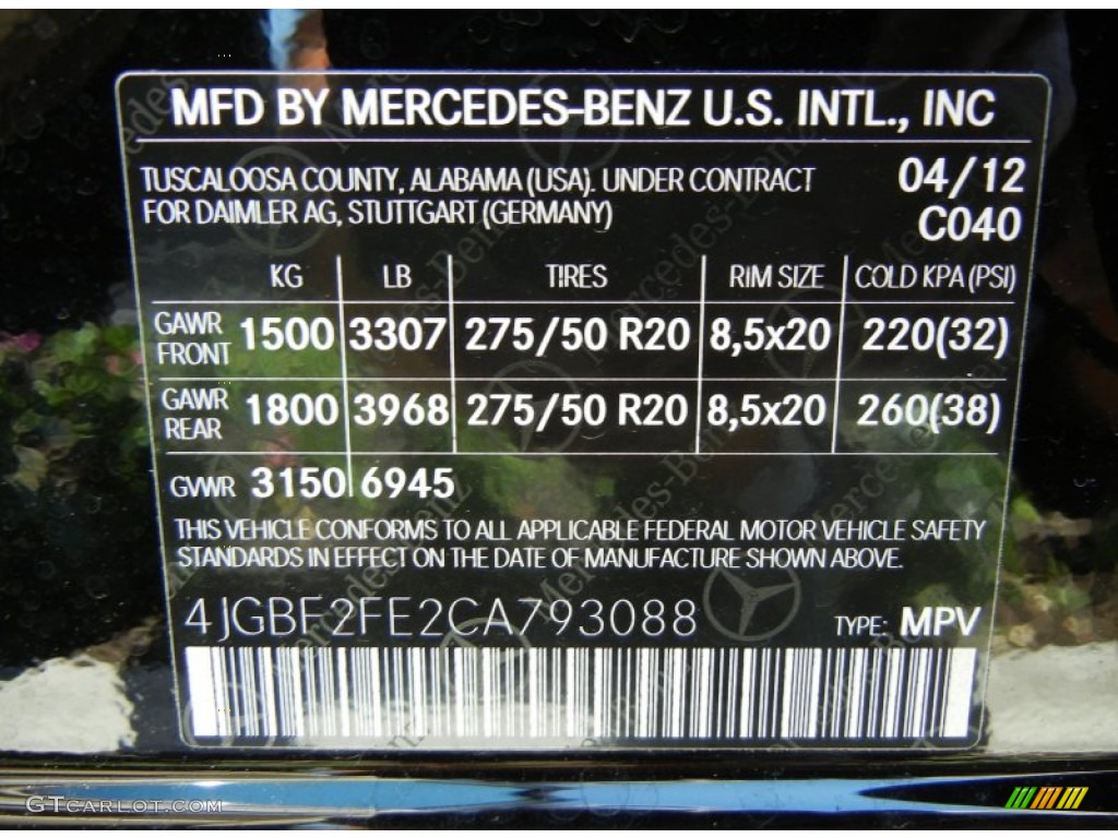 2012 GL Color Code 040 for Black Photo #68910732