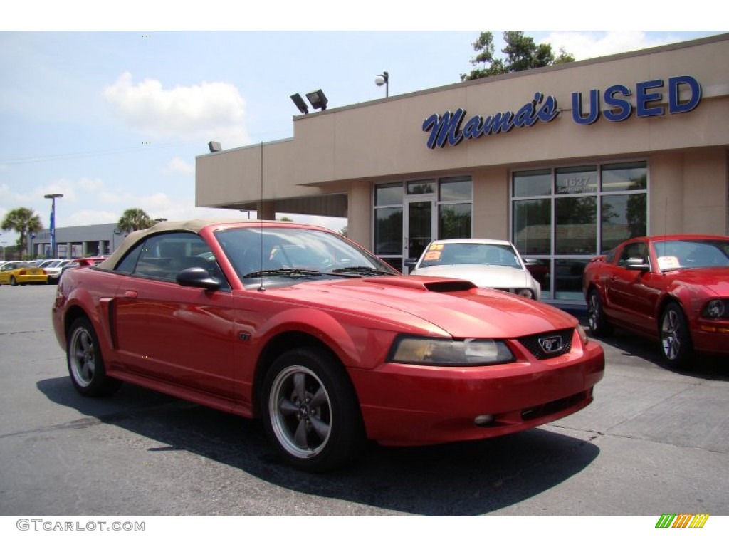 2001 Mustang GT Convertible - Laser Red Metallic / Medium Parchment photo #2