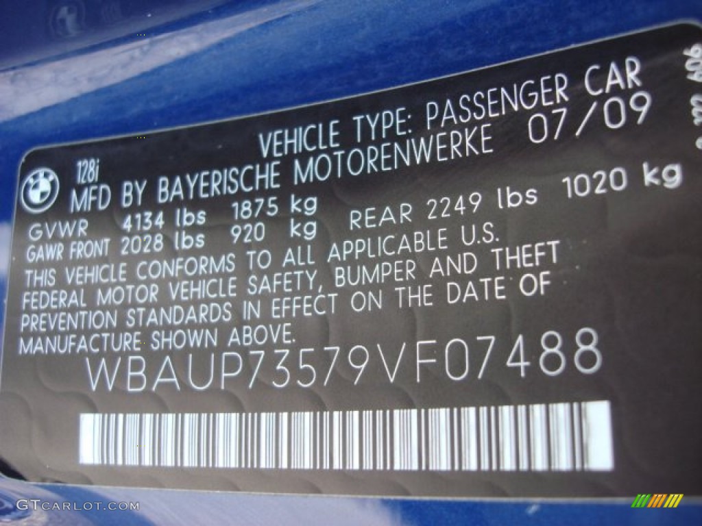 2009 BMW 1 Series 128i Coupe Info Tag Photo #68917383