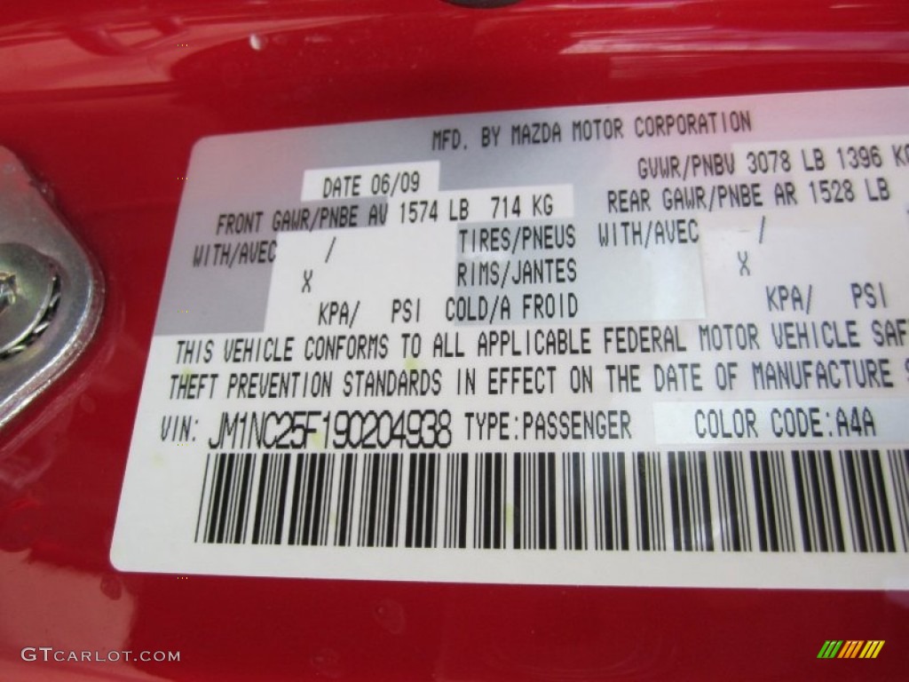 2009 MX-5 Miata Color Code A4A for True Red Photo #68920515