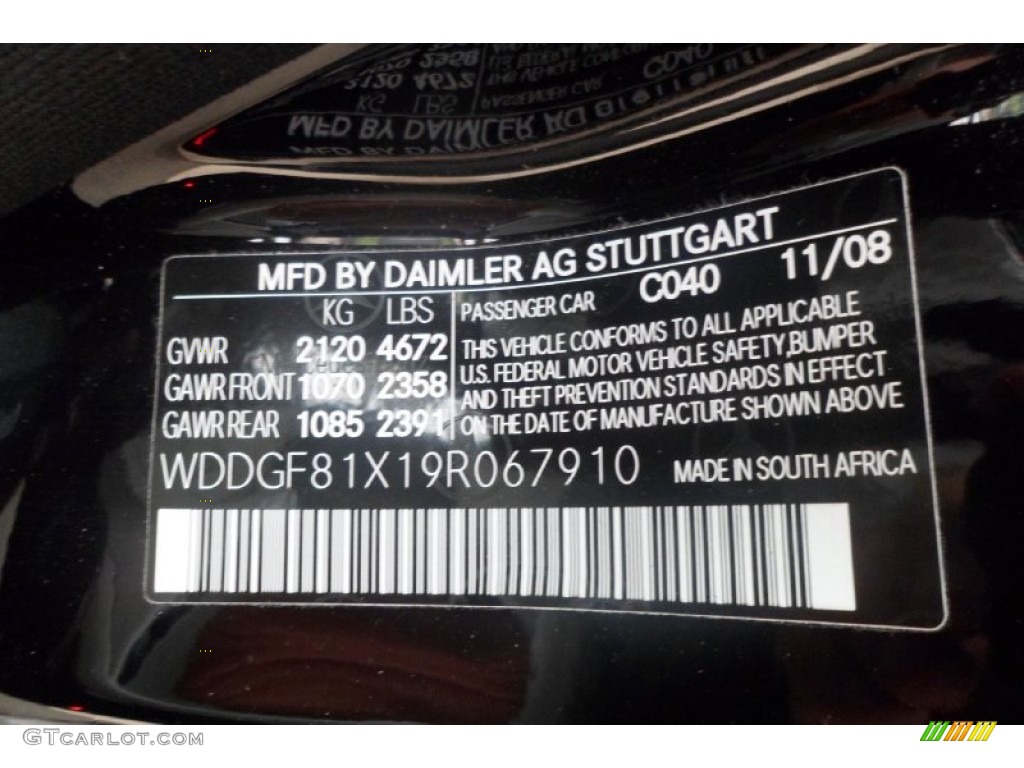 2009 Mercedes-Benz C 300 4Matic Sport Color Code Photos