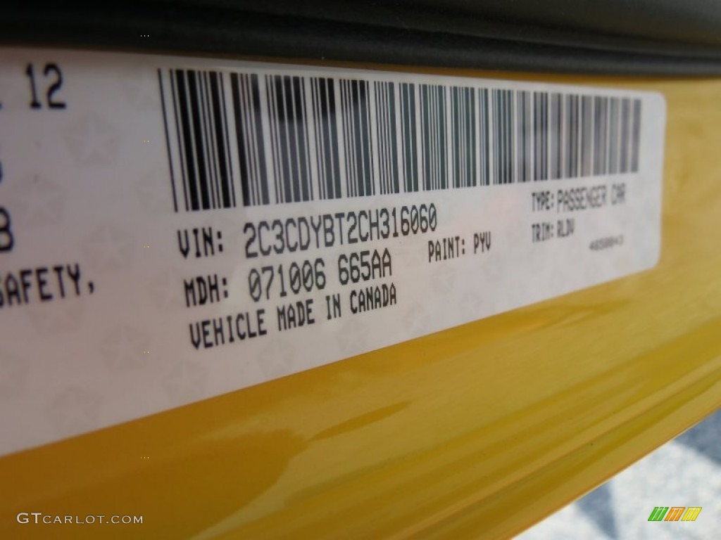 2012 Challenger Color Code PYV for Stinger Yellow Photo #68929758