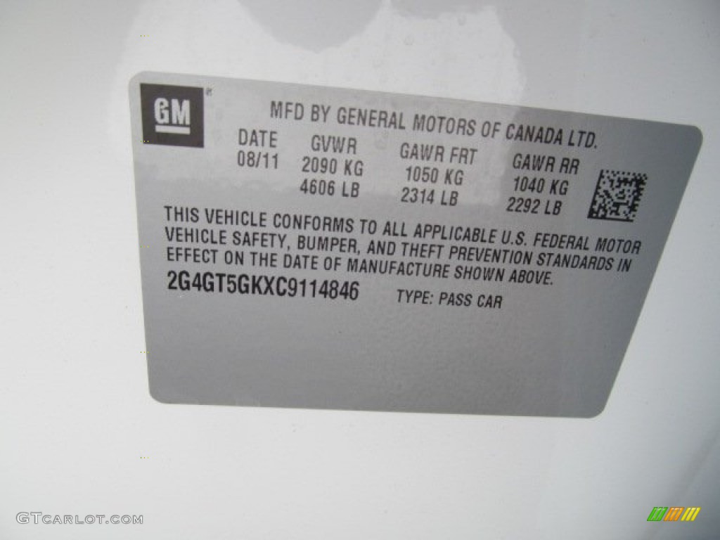 2012 Buick Regal Standard Regal Model Info Tag Photo #68930820