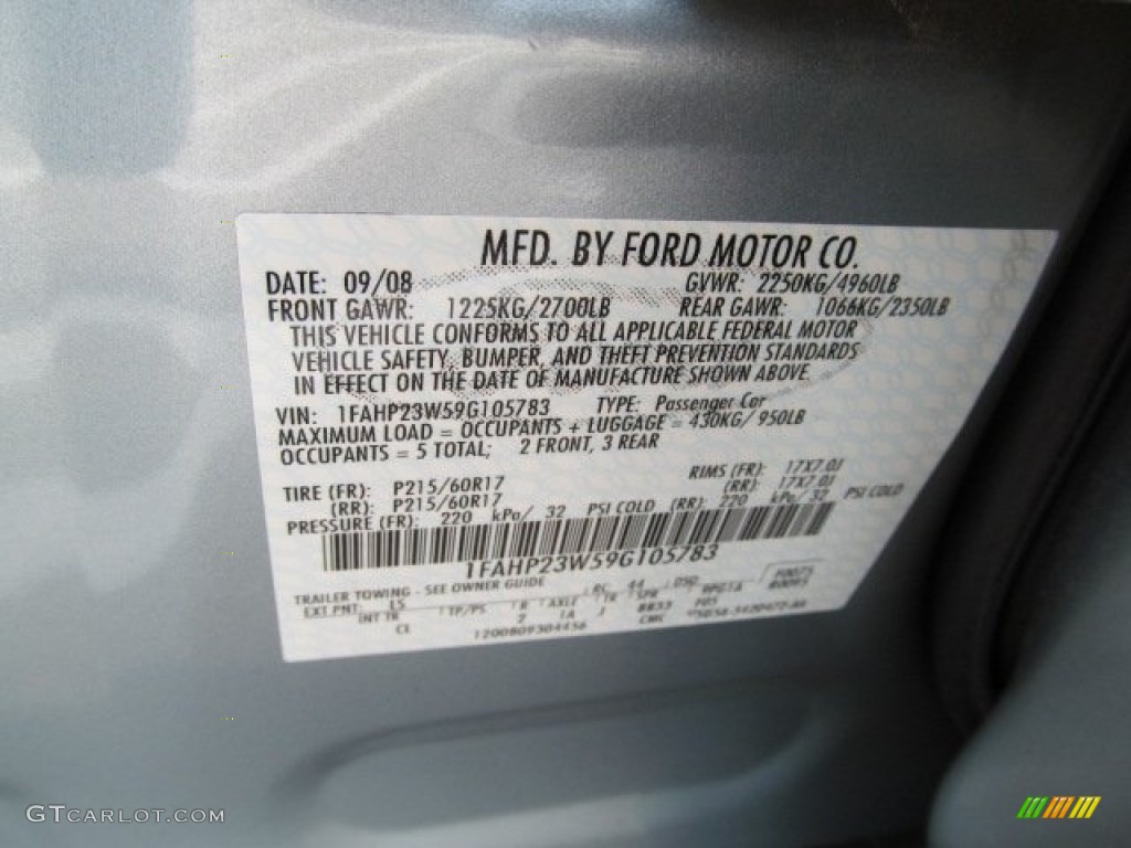 2009 Ford Taurus SE Color Code Photos