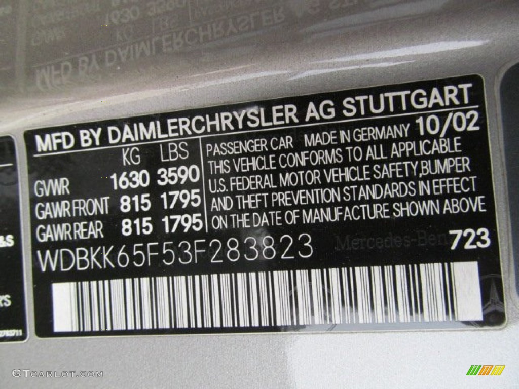 2003 SLK Color Code 723 for Pewter Silver Metallic Photo #68933226