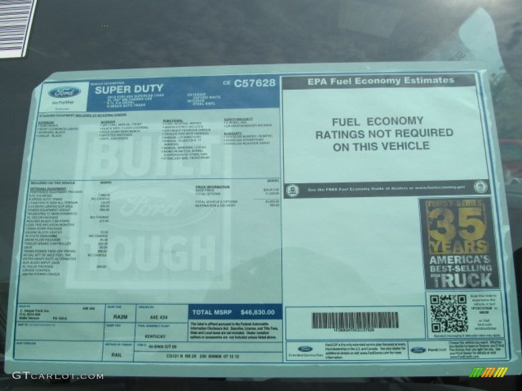 2012 Ford F350 Super Duty XL SuperCab 4x4 Dually Chassis Window Sticker Photo #68933289