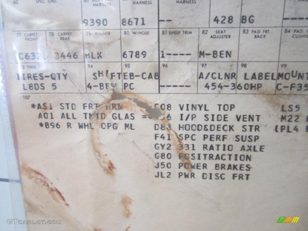 1970 Chevrolet Chevelle SS 454 Coupe Window Sticker Photo #68937444
