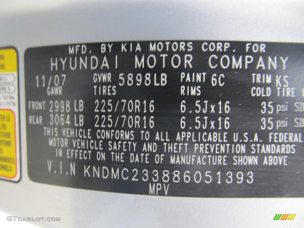 2008 Hyundai Entourage GLS Color Code Photos