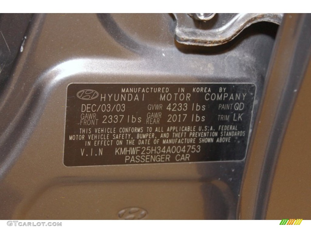 2004 Sonata Color Code QD for Slate Gray Photo #68952519