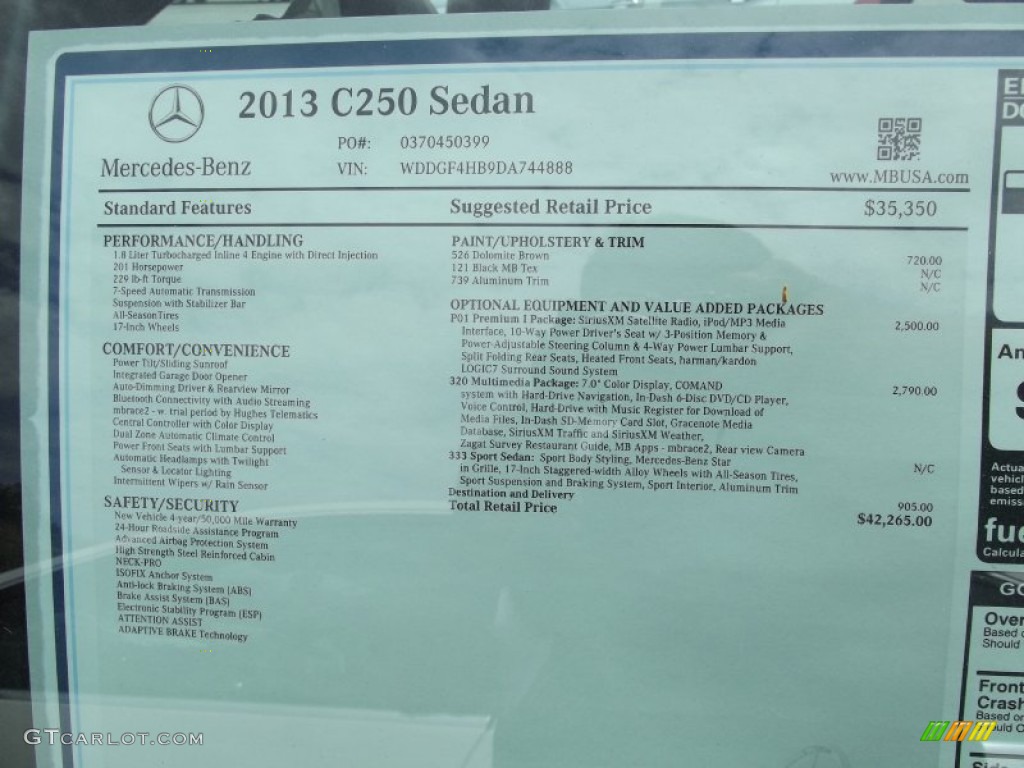 2013 Mercedes-Benz C 250 Sport Window Sticker Photo #68964746