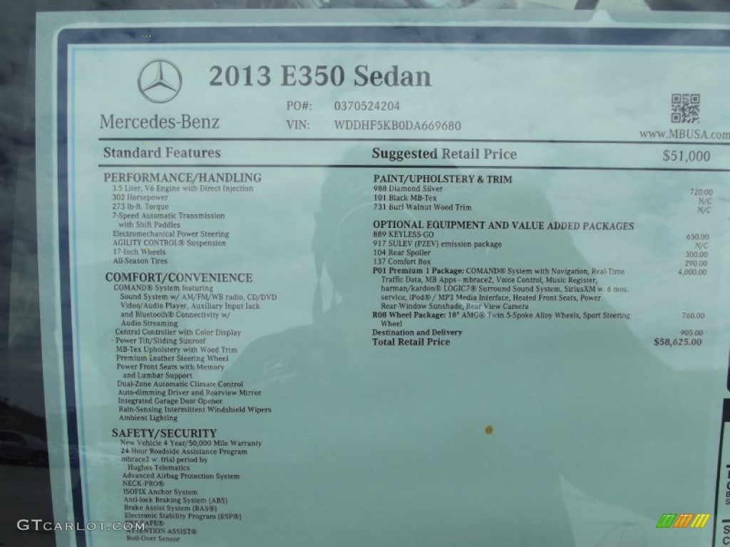 2013 Mercedes-Benz E 350 Sedan Window Sticker Photo #68964818