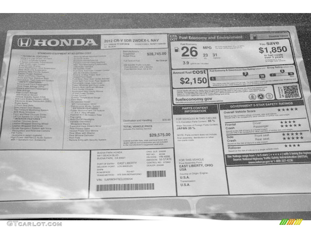 2012 CR-V EX-L - Urban Titanium Metallic / Black photo #22