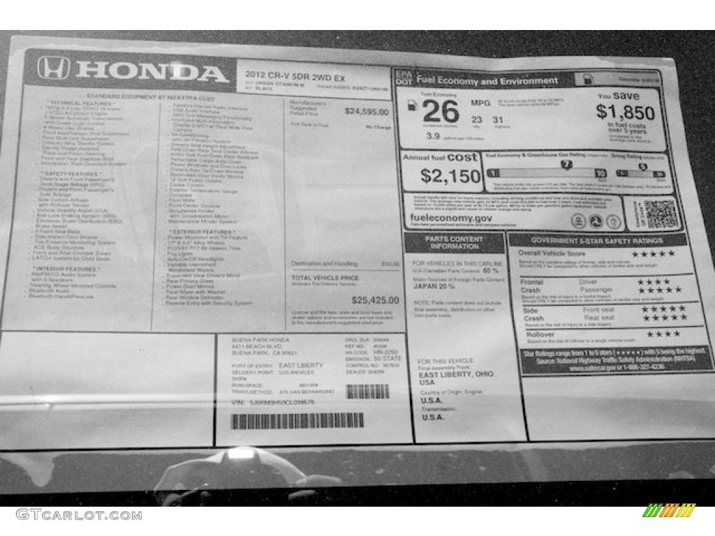 2012 CR-V EX - Urban Titanium Metallic / Black photo #21