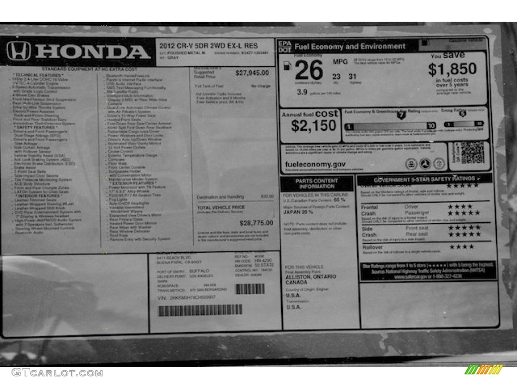 2012 CR-V EX-L - Polished Metal Metallic / Gray photo #21