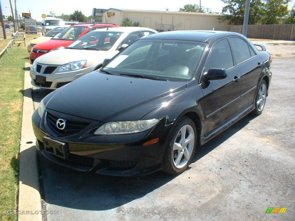 2005 MAZDA6 s Sport Sedan - Onyx Black / Beige photo #1