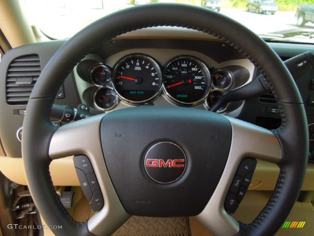 2012 GMC Sierra 1500 SLE Crew Cab Cocoa/Light Cashmere Steering Wheel Photo #68988622