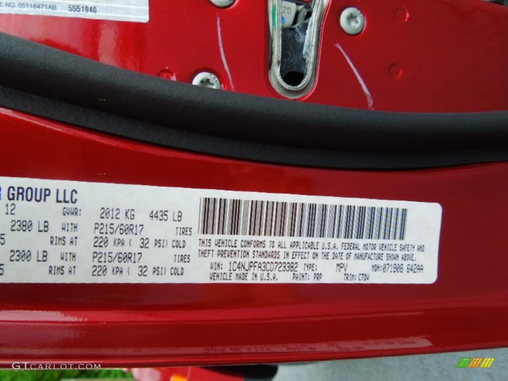 2012 Patriot Color Code PRP for Deep Cherry Red Crystal Pearl Photo #68990749