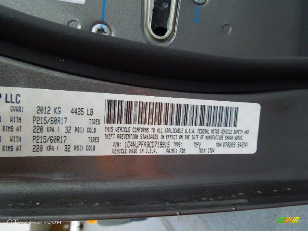 2012 Patriot Color Code PDM for Mineral Gray Metallic Photo #68991193